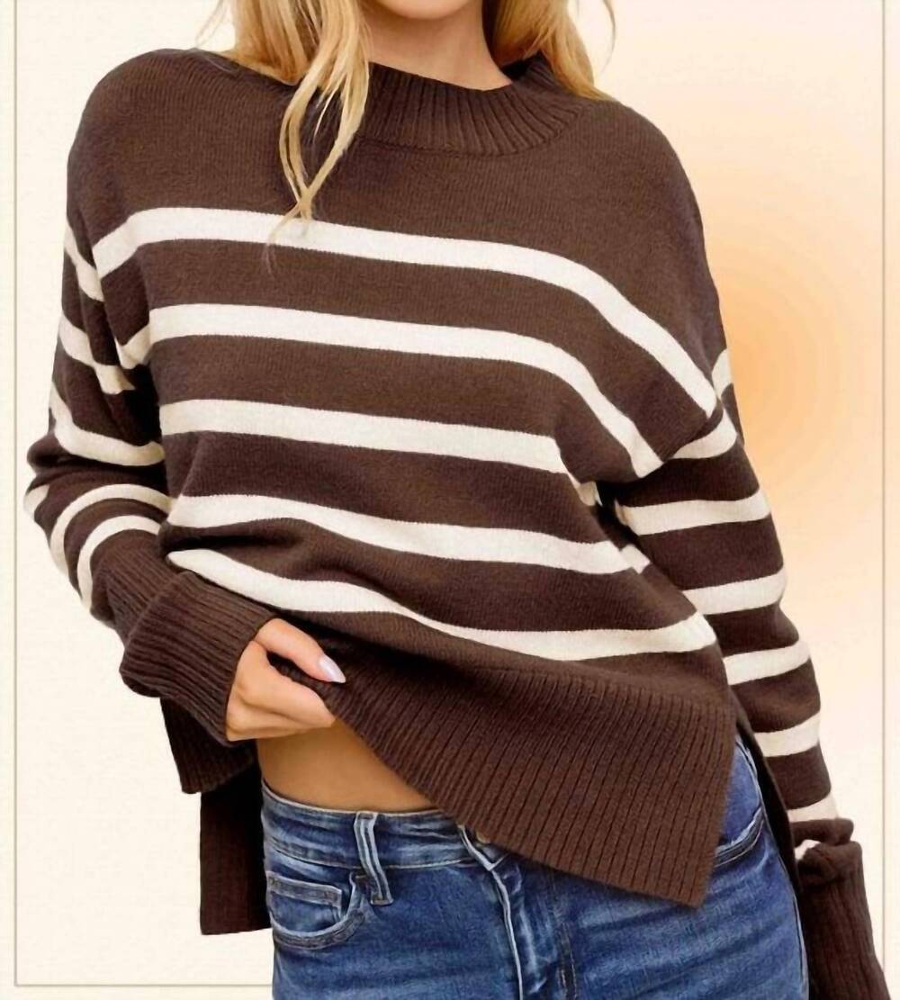 NEW LA MIEL striped dolman sleeve sweater in frudge